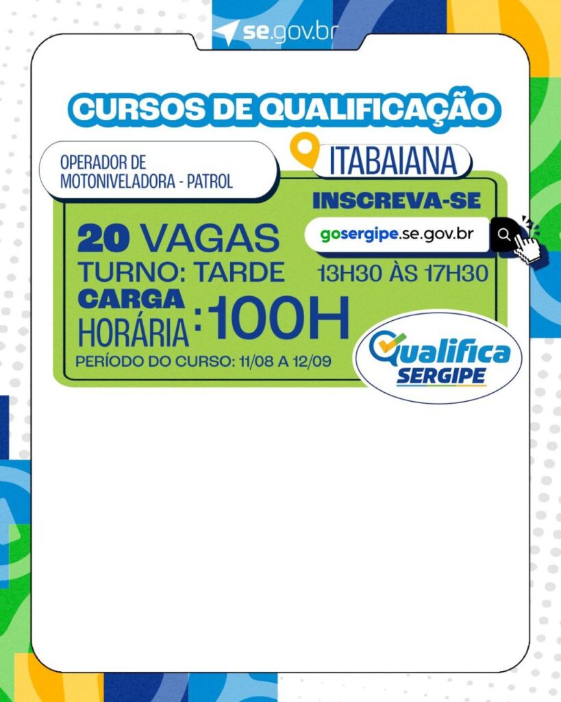 Curso gratuito operador motoniveladora Itabaiana